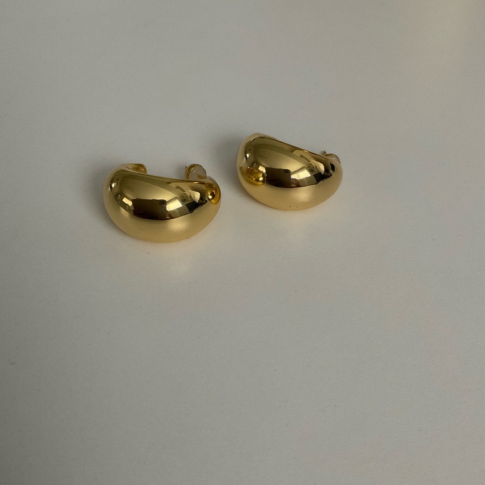 .925 Sterling Silver Gold Dome Hoop Post Earrings